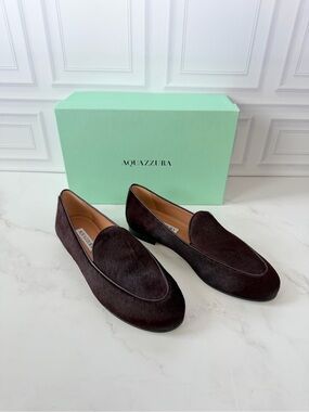 Aquazzura Guanto Slipper Merlot Pony Hair Flats Loafers Women’s EU 38 NIB